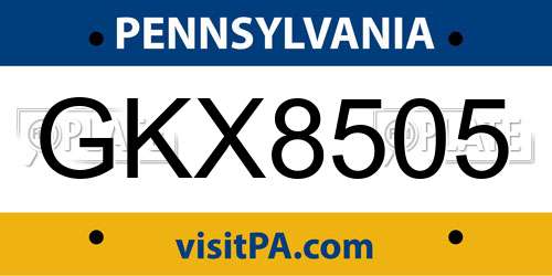 GKX8505 Pennsylvania License Plate