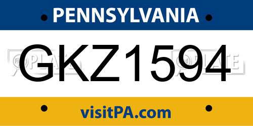 GKZ1594 Pennsylvania License Plate