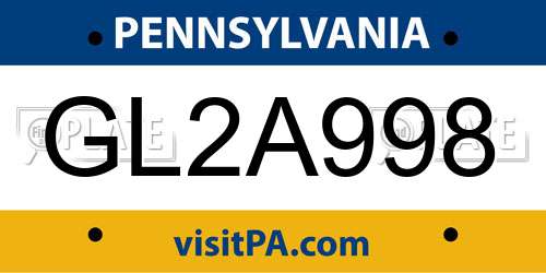 GL2A998 Pennsylvania License Plate