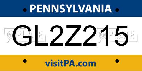 GL2Z215 Pennsylvania License Plate