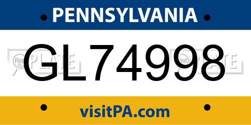 GL74998 Pennsylvania License Plate