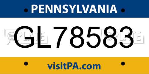 GL78583 Pennsylvania License Plate
