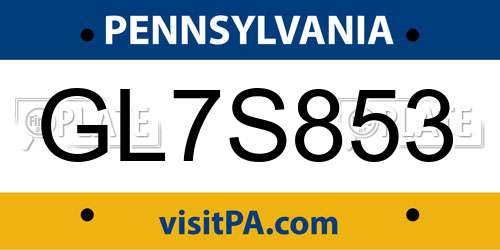 GL7S853 Pennsylvania License Plate