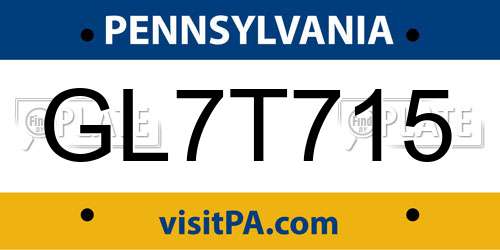 GL7T715 Pennsylvania License Plate