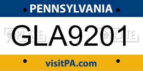 GLA9201 Pennsylvania License Plate