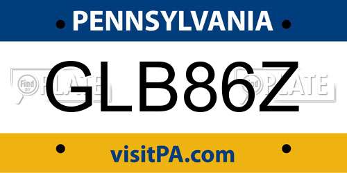 GLB86Z Pennsylvania License Plate