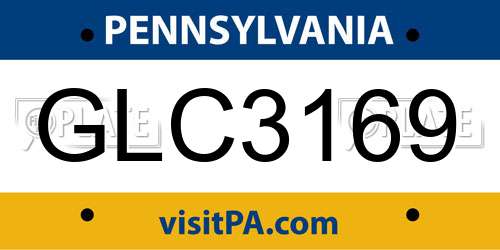 GLC3169 Pennsylvania License Plate