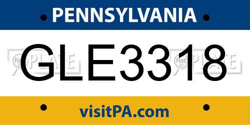 GLE3318 Pennsylvania License Plate