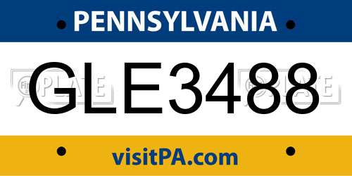 GLE3488 Pennsylvania License Plate