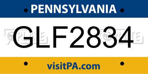 GLF2834 Pennsylvania License Plate
