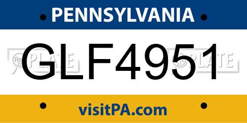GLF4951 Pennsylvania License Plate