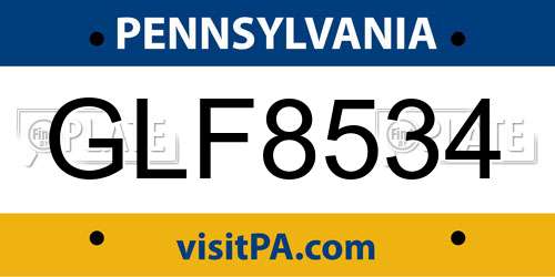 GLF8534 Pennsylvania License Plate