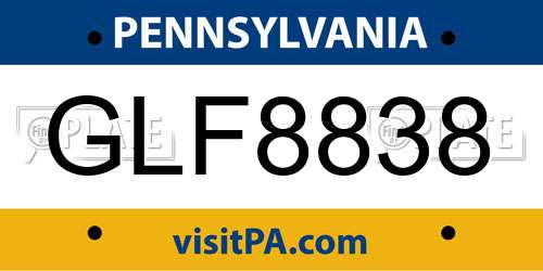 GLF8838 Pennsylvania License Plate