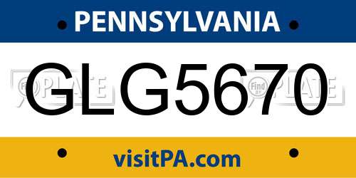 GLG5670 Pennsylvania License Plate