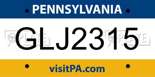GLJ2315 Pennsylvania License Plate