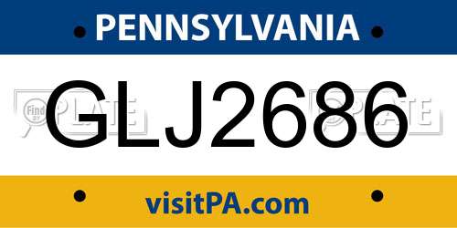 GLJ2686 Pennsylvania License Plate