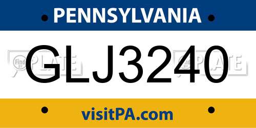 GLJ3240 Pennsylvania License Plate