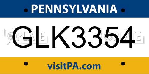 GLK3354 Pennsylvania License Plate