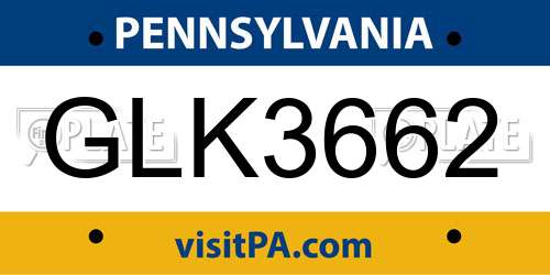 GLK3662 Pennsylvania License Plate