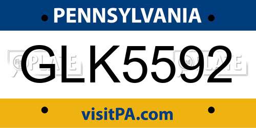 GLK5592 Pennsylvania License Plate