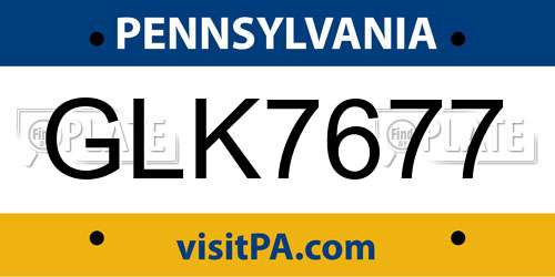 GLK7677 Pennsylvania License Plate