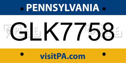GLK7758 Pennsylvania License Plate