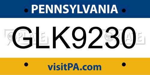GLK9230 Pennsylvania License Plate