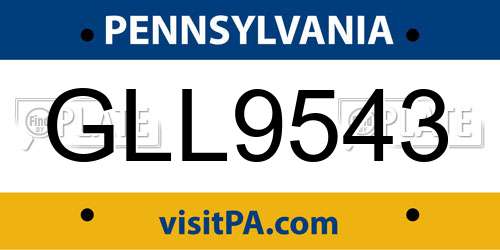 GLL9543 Pennsylvania License Plate