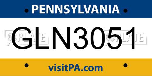 GLN3051 Pennsylvania License Plate