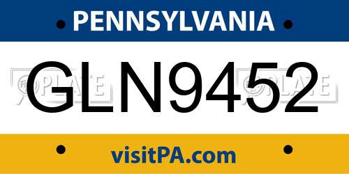 GLN9452 Pennsylvania License Plate