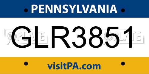 GLR3851 Pennsylvania License Plate