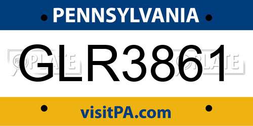 GLR3861 Pennsylvania License Plate