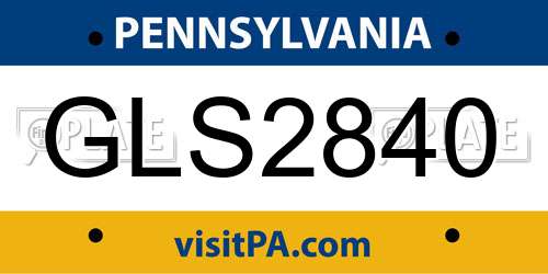 GLS2840 Pennsylvania License Plate