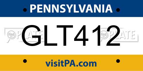 GLT412 Pennsylvania License Plate