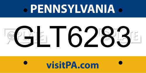GLT6283 Pennsylvania License Plate
