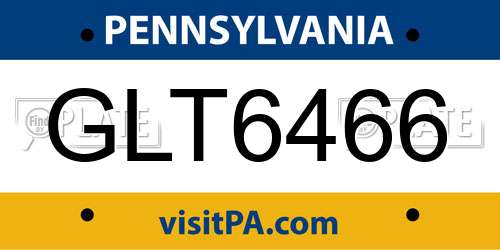 GLT6466 Pennsylvania License Plate