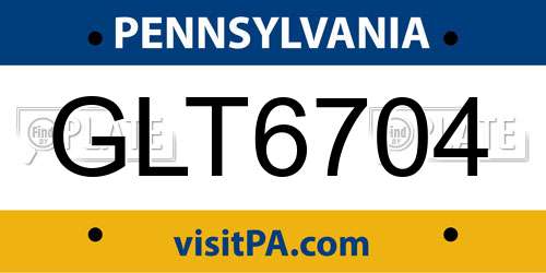 GLT6704 Pennsylvania License Plate