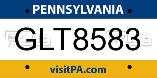 GLT8583 Pennsylvania License Plate