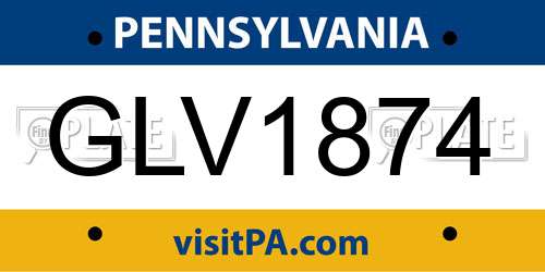 GLV1874 Pennsylvania License Plate