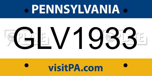 GLV1933 Pennsylvania License Plate