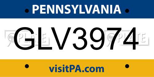 GLV3974 Pennsylvania License Plate