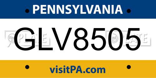 GLV8505 Pennsylvania License Plate