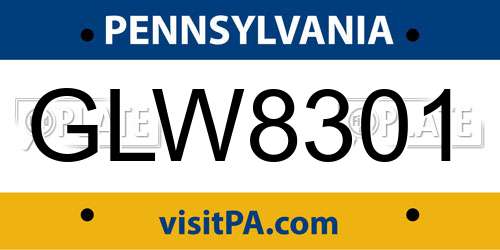 GLW8301 Pennsylvania License Plate