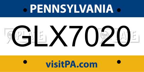GLX7020 Pennsylvania License Plate