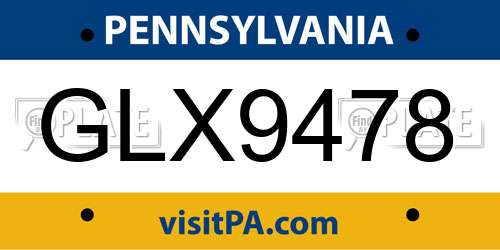 GLX9478 Pennsylvania License Plate