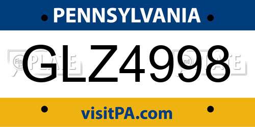 GLZ4998 Pennsylvania License Plate