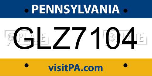 GLZ7104 Pennsylvania License Plate