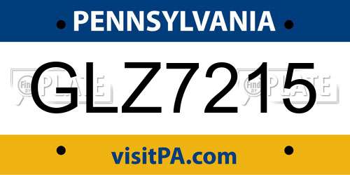 GLZ7215 Pennsylvania License Plate