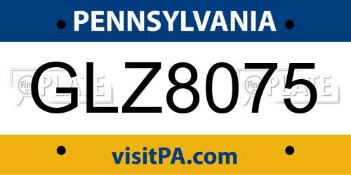 GLZ8075 Pennsylvania License Plate
