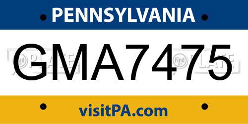 GMA7475 Pennsylvania License Plate